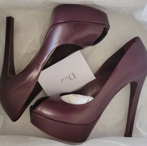 Christian Dior purple leather platform 5" heels with peep toes in size 5.5 - Picture 2 of 3